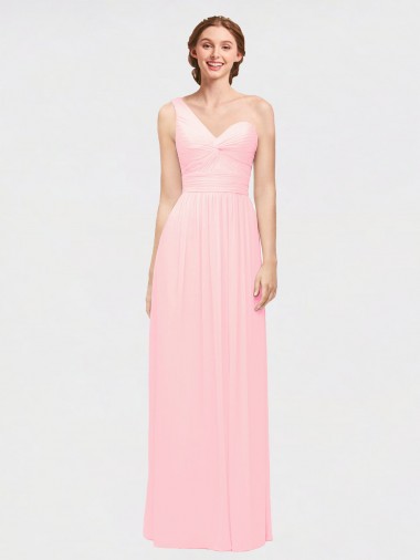 Rosa A-Linien Eine-Schulter Chiffon Lange Brautjungfernkleider Hersteller
