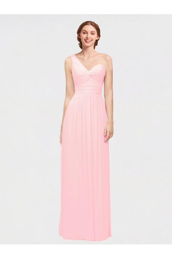Rosa A-Linien Eine-Schulter Chiffon Lange Brautjungfernkleider Hersteller