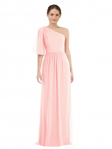 Rosa A-Linien Eine-Schulter Chiffon Lange Brautjungfernkleider Hersteller