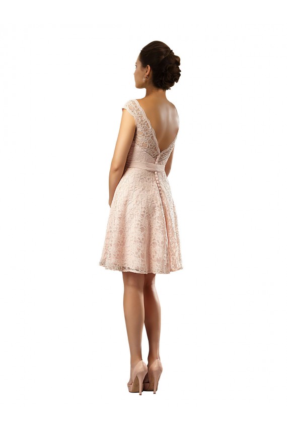 Rosa A-Linien Illusion Ausschnitt Knielang Chiffon Spitze Kurze Brautjungfernkleider Hersteller