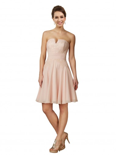 Rosa A-Linien Knielang Chiffon Spitze Kurze Brautjungfernkleider / Cocktailkleider Hersteller