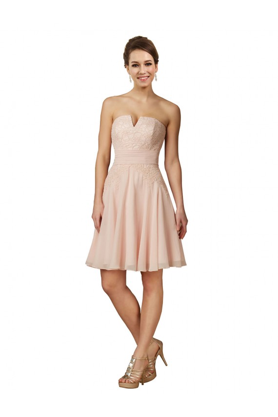 Rosa A-Linien Knielang Chiffon Spitze Kurze Brautjungfernkleider / Cocktailkleider Hersteller