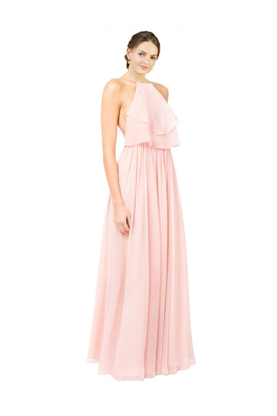 Rosa A-Linien Neckholder Chiffon Lange Brautjungfernkleider Hersteller