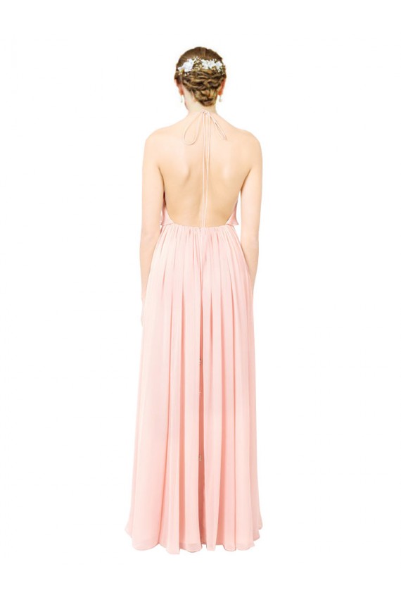 Rosa A-Linien Neckholder Chiffon Lange Brautjungfernkleider Hersteller