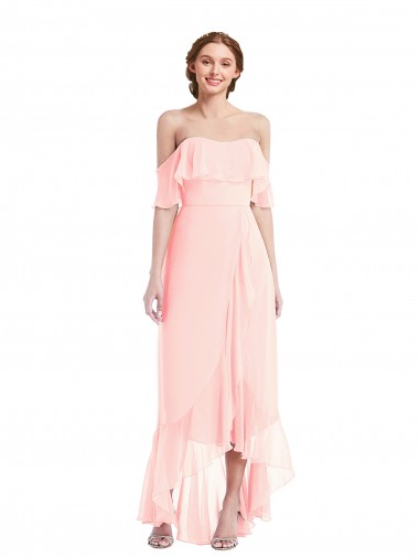 Rosa A-Linien Off-Schulter Chiffon Lange Brautjungfernkleider Hersteller