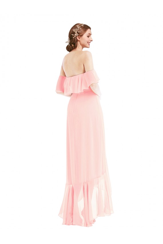 Rosa A-Linien Off-Schulter Chiffon Lange Brautjungfernkleider Hersteller