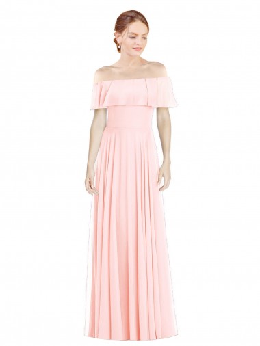 Rosa A-Linien Off-Schulter Quadrat Ausschnitt Chiffon Lange Brautjungfernkleider Hersteller