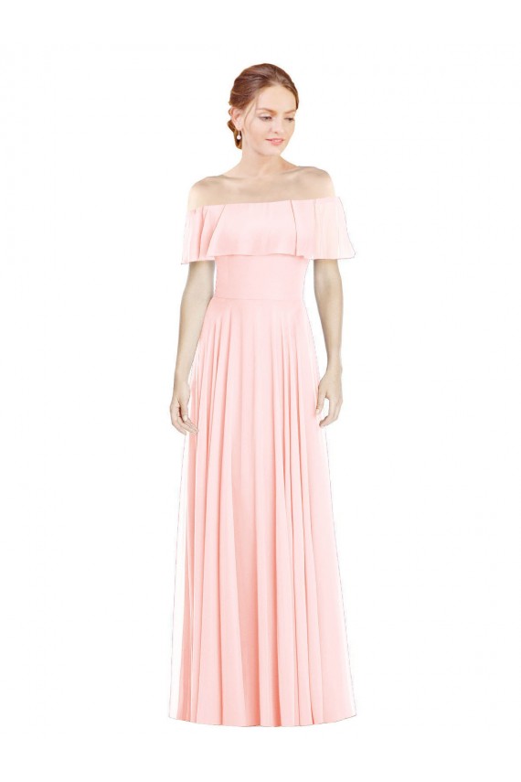 Rosa A-Linien Off-Schulter Quadrat Ausschnitt Chiffon Lange Brautjungfernkleider Hersteller