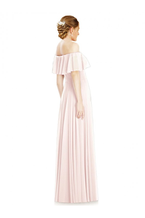 Rosa A-Linien Off-Schulter Quadrat Ausschnitt Chiffon Lange Brautjungfernkleider Hersteller