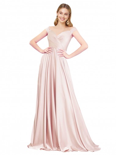 Rosa A-Linien Off-Schulter Satin Lange Formale Brautjungfernkleider / Abendkleider / Abiballkleider Hersteller