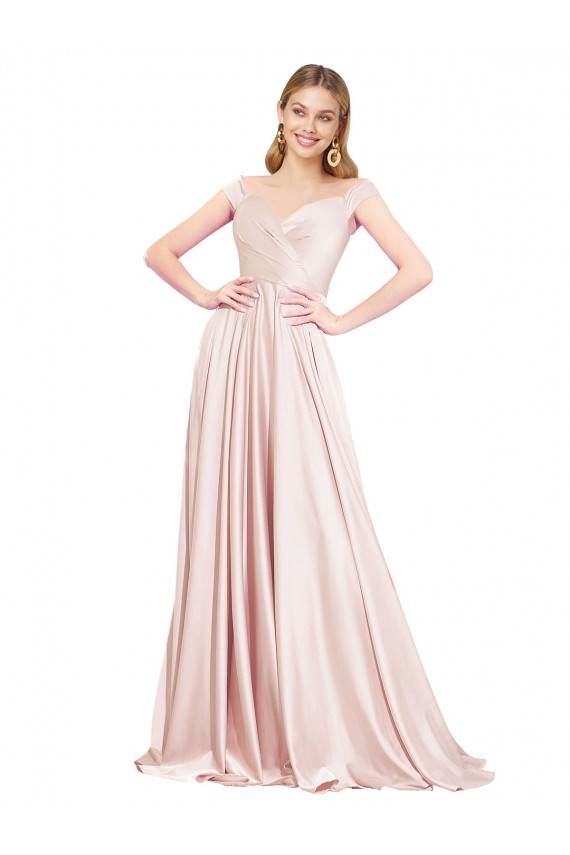 Rosa A-Linien Off-Schulter Satin Lange Formale Brautjungfernkleider / Abendkleider / Abiballkleider Hersteller