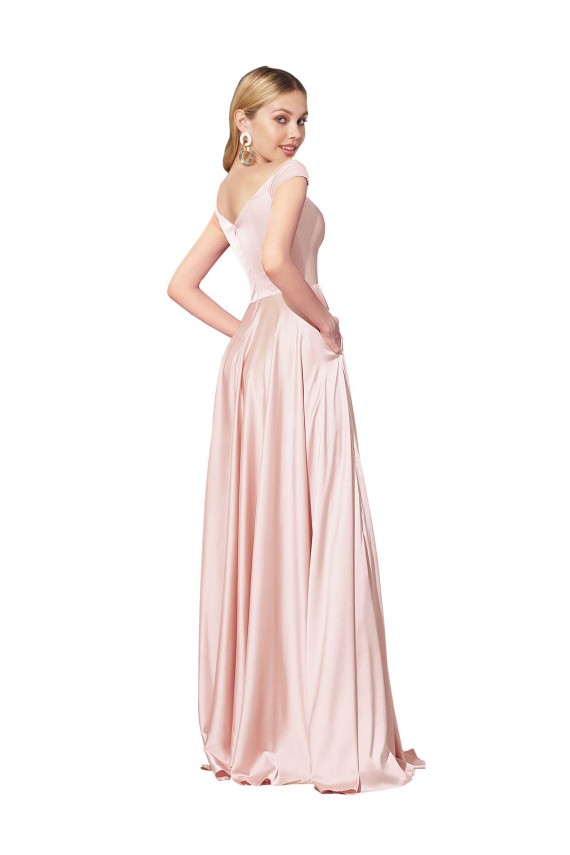 Rosa A-Linien Off-Schulter Satin Lange Formale Brautjungfernkleider / Abendkleider / Abiballkleider Hersteller