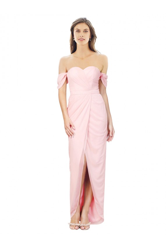 Rosa A-Linien Off-Schulter Trägerlos Chiffon Lange Brautjungfernkleider Hersteller