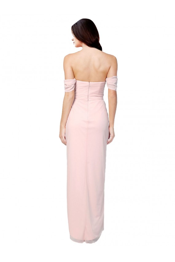 Rosa A-Linien Off-Schulter Trägerlos Chiffon Lange Brautjungfernkleider Hersteller