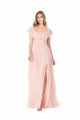 Rosa A-Linien Quadrat Ausschnitt Chiffon Lange Brautjungfernkleider Hersteller