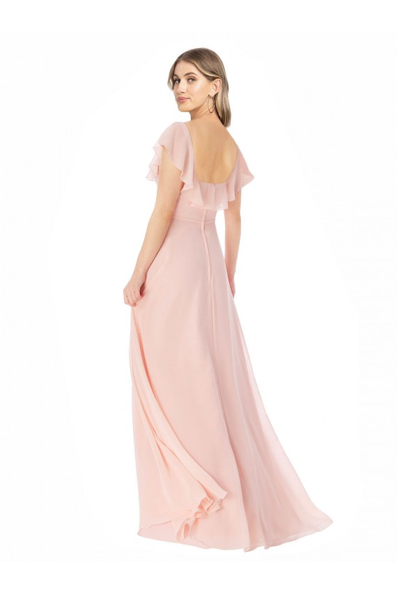 Rosa A-Linien Quadrat Ausschnitt Chiffon Lange Brautjungfernkleider Hersteller