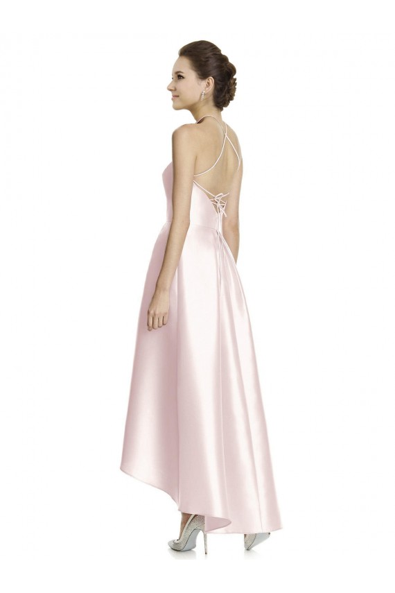 Rosa A-Linien Spaghetti-Träger Neckholder Satin Lange Brautjungfernkleider Hersteller