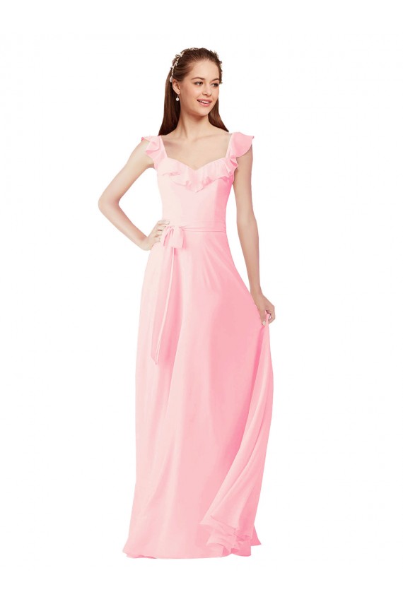 Rosa A-Linien V-Ausschnitt Chiffon Lange Brautjungfernkleider Hersteller