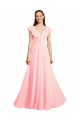 Rosa A-Linien V-Ausschnitt Chiffon Lange Brautjungfernkleider Hersteller