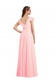 Rosa A-Linien V-Ausschnitt Chiffon Lange Brautjungfernkleider Hersteller