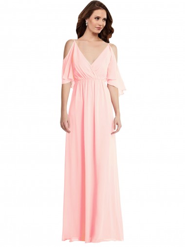 Rosa A-Linien V-Ausschnitt Chiffon Lange Brautjungfernkleider Hersteller