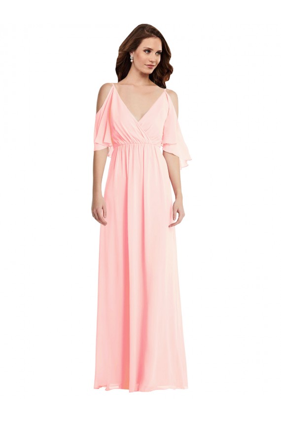 Rosa A-Linien V-Ausschnitt Chiffon Lange Brautjungfernkleider Hersteller