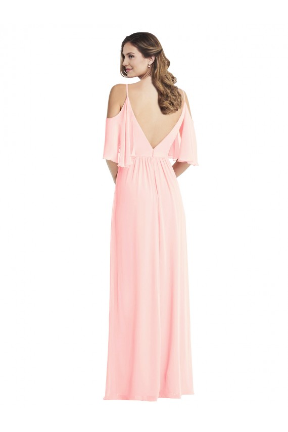 Rosa A-Linien V-Ausschnitt Chiffon Lange Brautjungfernkleider Hersteller