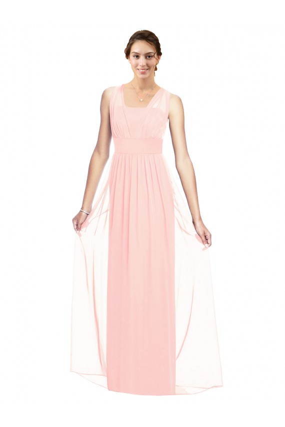 Rosa A-Linien V-Ausschnitt Chiffon Lange Brautjungfernkleider Hersteller
