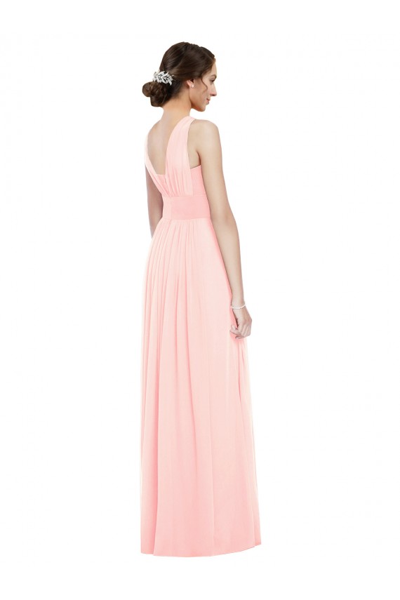 Rosa A-Linien V-Ausschnitt Chiffon Lange Brautjungfernkleider Hersteller