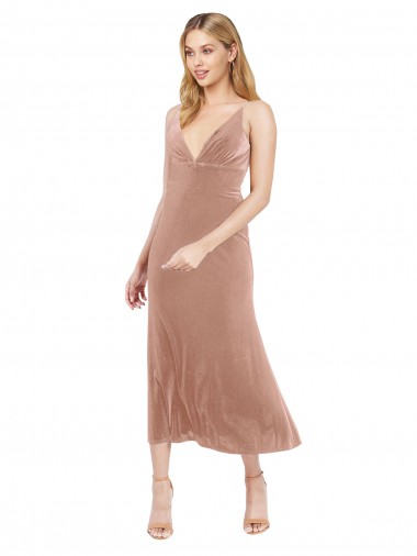 Rosa A-Linien V-Ausschnitt Midi Stretch-Samt Kurze Brautjungfernkleider / Abiballkleider / Cocktailkleider / Heimkehr Kleider Hersteller