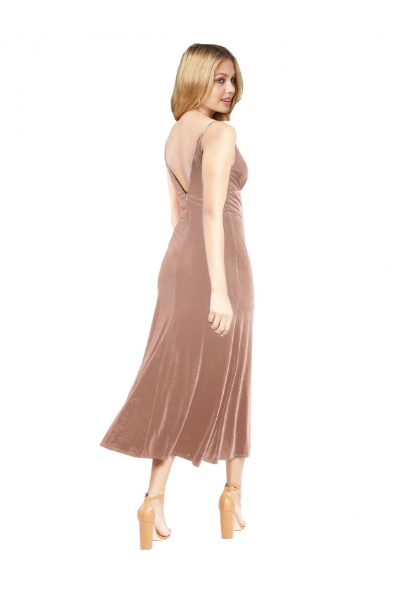 Rosa A-Linien V-Ausschnitt Midi Stretch-Samt Kurze Brautjungfernkleider / Abiballkleider / Cocktailkleider / Heimkehr Kleider Hersteller