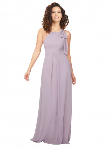 Rosa Leuchten A-Linien Neckholder Chiffon Lange Brautjungfernkleider Hersteller