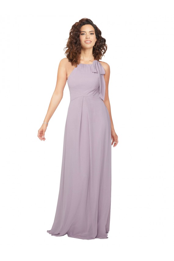 Rosa Leuchten A-Linien Neckholder Chiffon Lange Brautjungfernkleider Hersteller