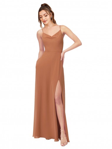 Rosenholz A-Linien Haube Ausschnitt Chiffon Lange Brautjungfernkleider Hersteller