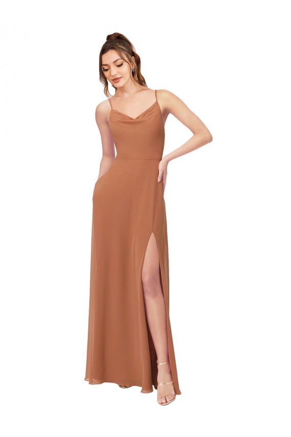 Rosenholz A-Linien Haube Ausschnitt Chiffon Lange Brautjungfernkleider Hersteller