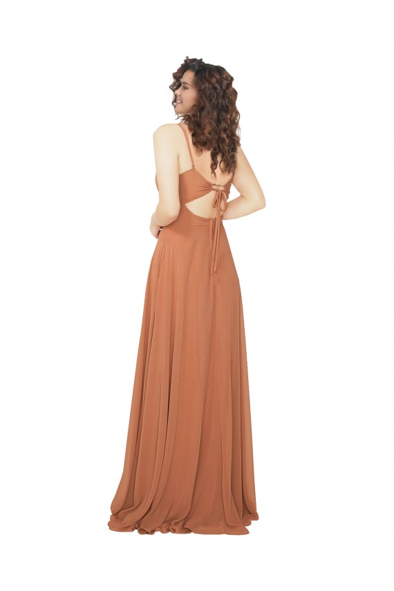 Rosenholz A-Linien V-Ausschnitt Chiffon Lange Brautjungfernkleider Hersteller