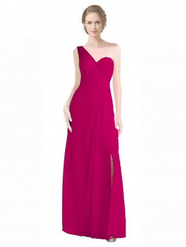 Rot 16 A-Linien Eine-Schulter Chiffon Lange Brautjungfernkleider Hersteller