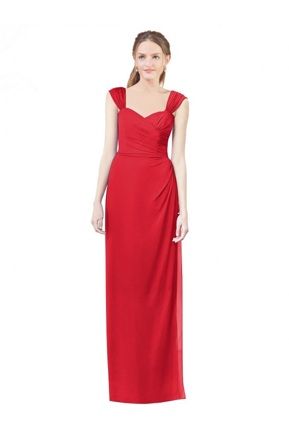Rot A-Linien Chiffon Lange Brautjungfernkleider Hersteller