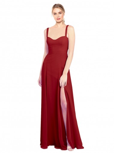 Rot A-Linien Chiffon Lange Brautjungfernkleider Hersteller