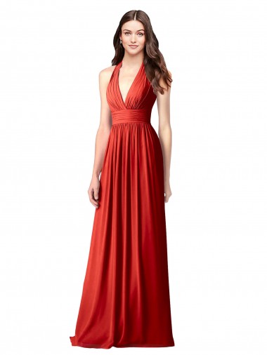 Rot A-Linien Neckholder V-Ausschnitt Chiffon Lange Brautjungfernkleider Hersteller