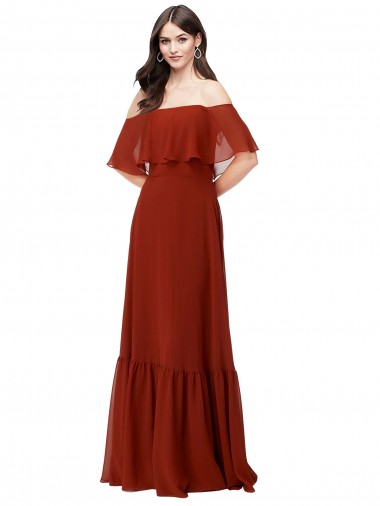Rot A-Linien Off-Schulter Chiffon Lange Brautjungfernkleider Hersteller