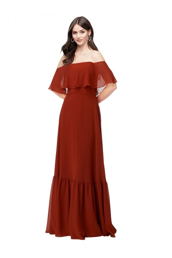 Rot A-Linien Off-Schulter Chiffon Lange Brautjungfernkleider Hersteller