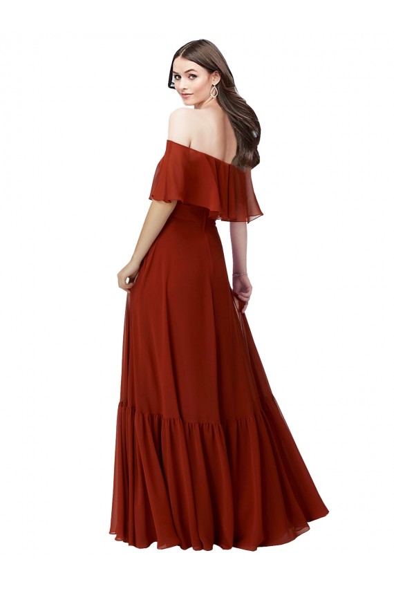 Rot A-Linien Off-Schulter Chiffon Lange Brautjungfernkleider Hersteller