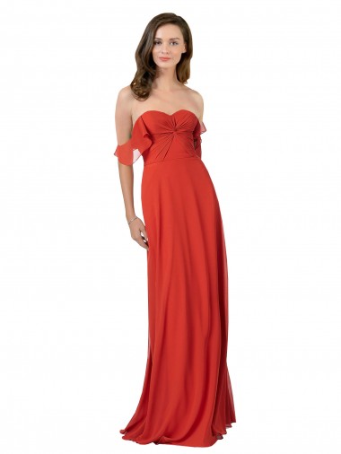 Rot A-Linien Trägerlos Chiffon Lange Brautjungfernkleider Hersteller
