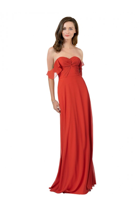 Rot A-Linien Trägerlos Chiffon Lange Brautjungfernkleider Hersteller