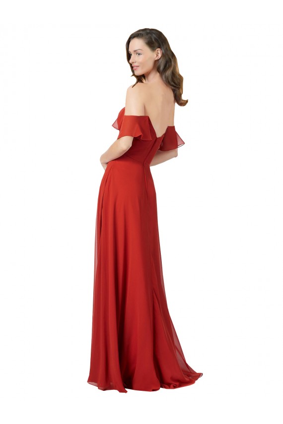 Rot A-Linien Trägerlos Chiffon Lange Brautjungfernkleider Hersteller