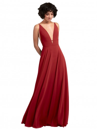 Rot A-Linien V-Ausschnitt Chiffon Lange Brautjungfernkleider Hersteller