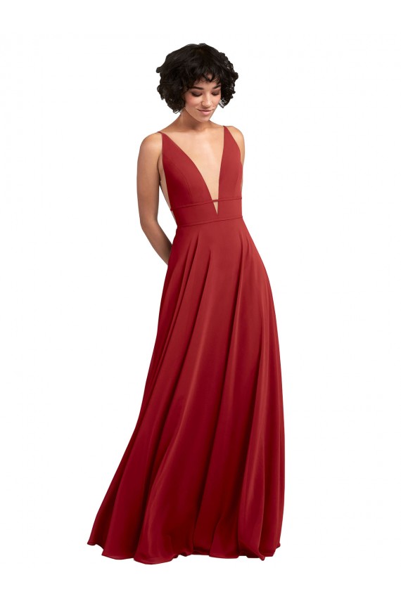 Rot A-Linien V-Ausschnitt Chiffon Lange Brautjungfernkleider Hersteller