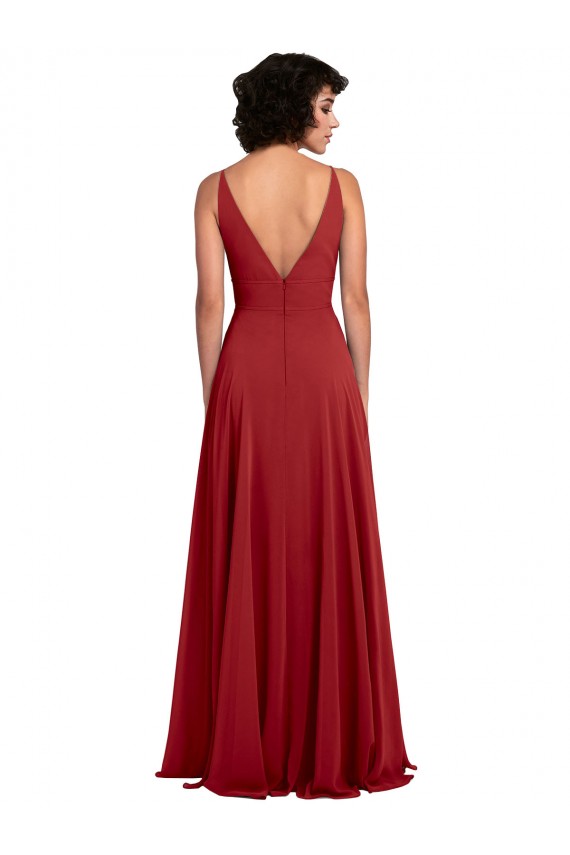 Rot A-Linien V-Ausschnitt Chiffon Lange Brautjungfernkleider Hersteller