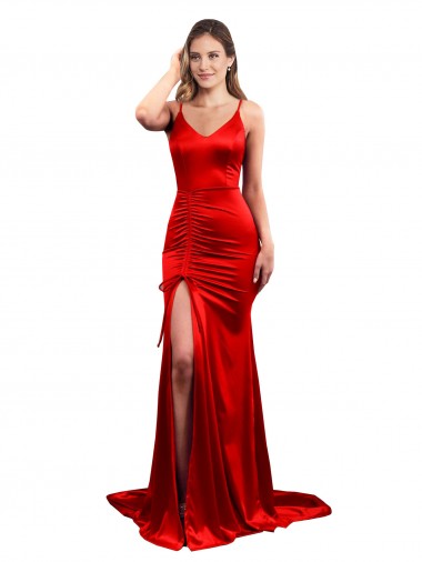 Rot Meerjungfrau Stretch-Satin Lange Formale Brautjungfernkleider / Abendkleider / Abiballkleider Hersteller